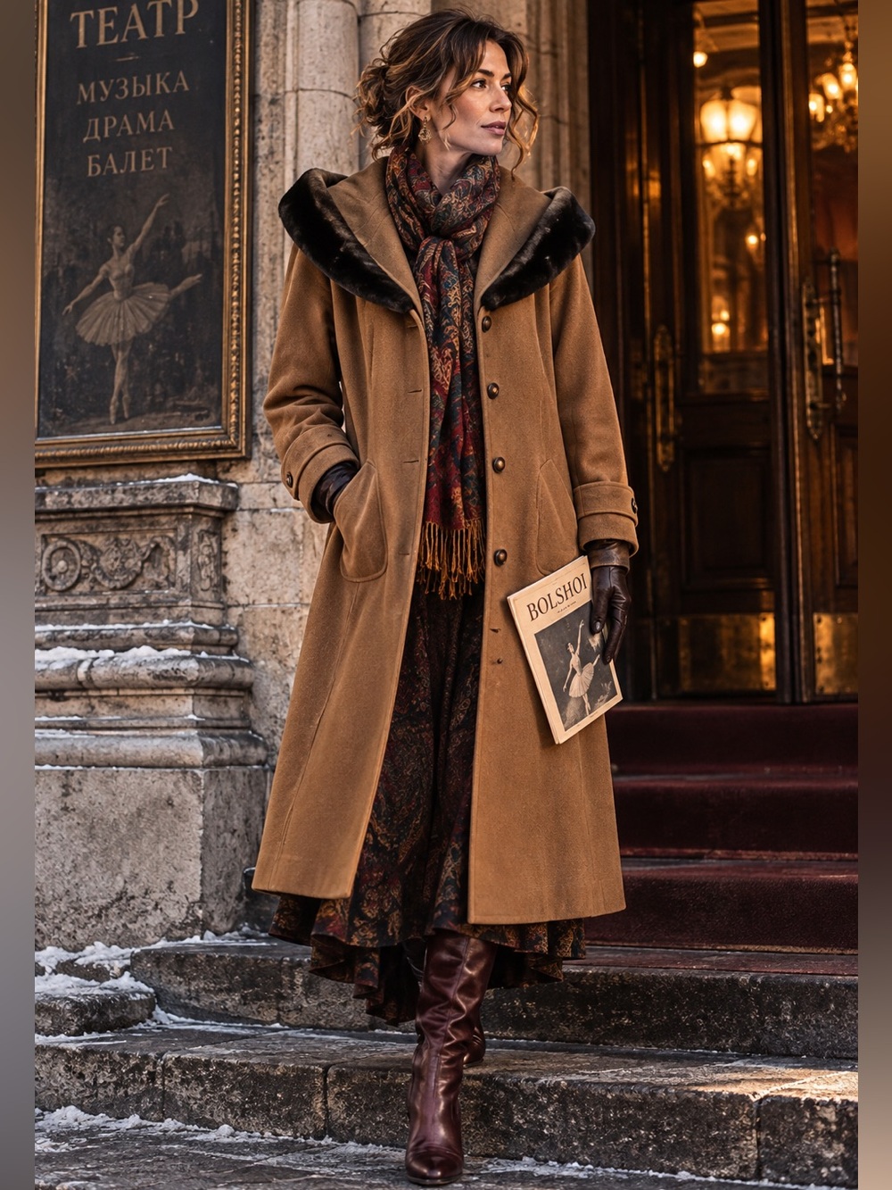 Braefair Brown Size 14 Wool Cashmere Faux Fur Hood Maxi Coat Russian Boho